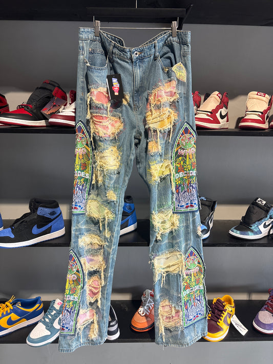 who decides war multicolor distressed jeans