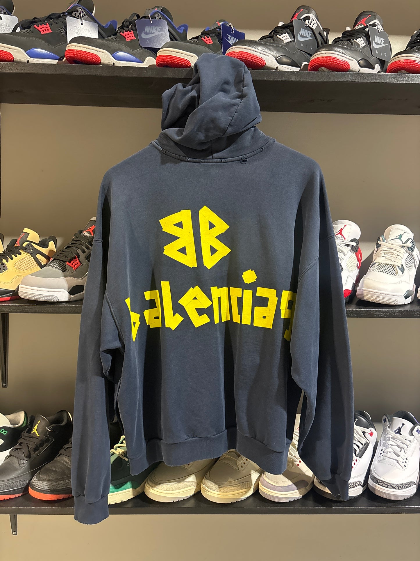 navy blue balenciaga tape hoodie