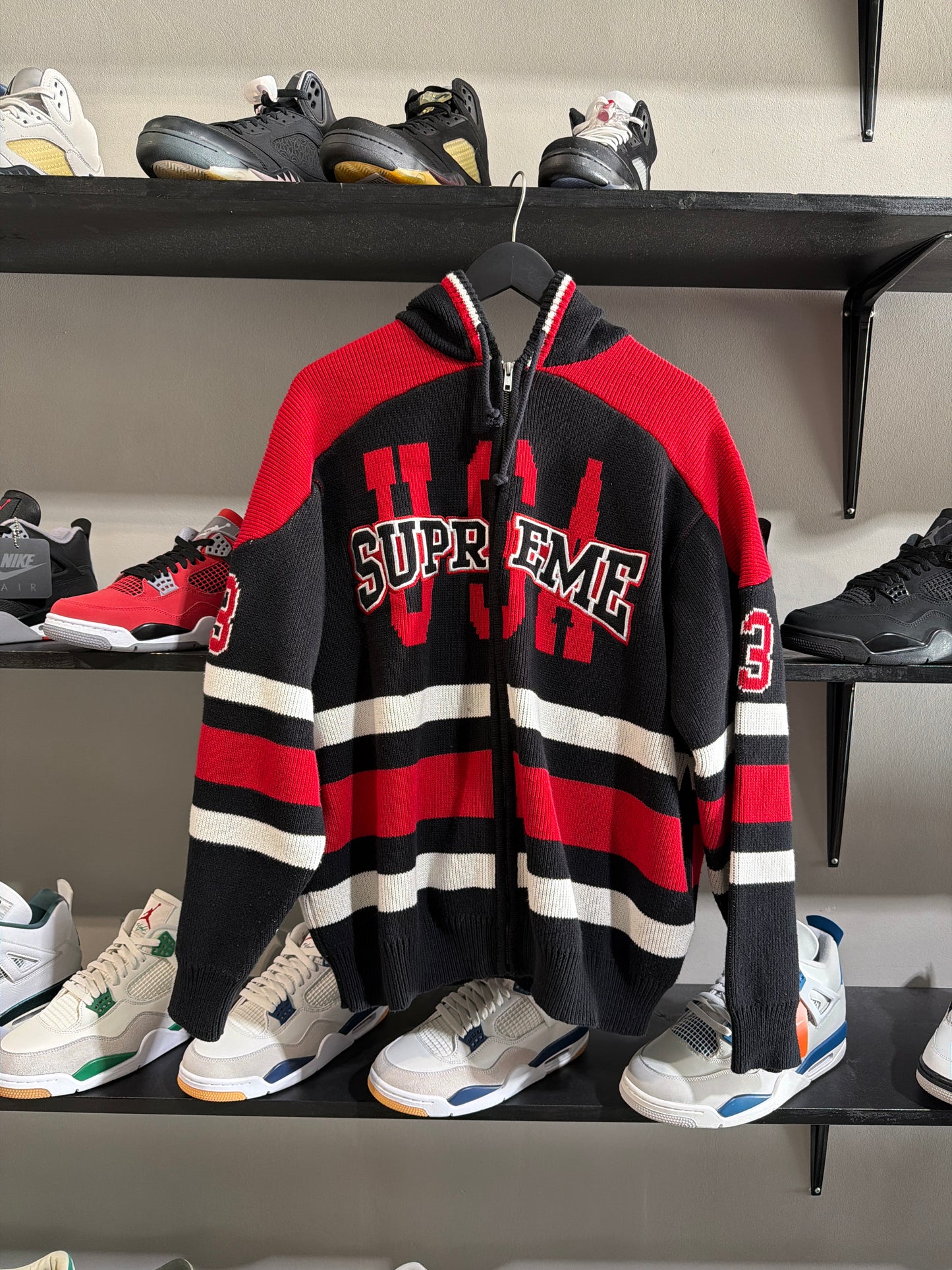 Supreme USA Knit Hoodie Black Red