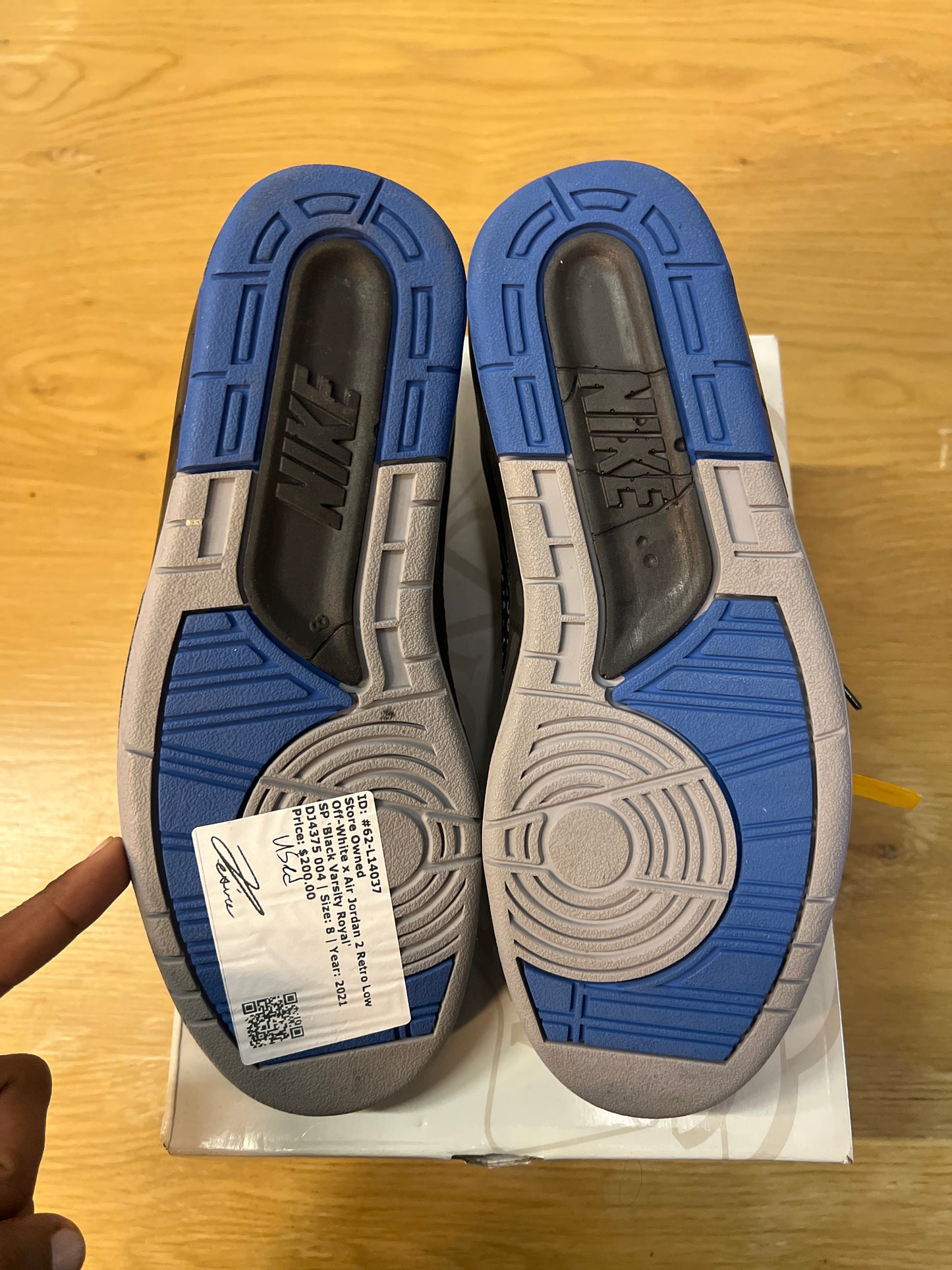 OFF-WHITE X AIR JORDAN 2 RETRO LOW SP BLACK VARSITY ROYAL USED SIZE 8