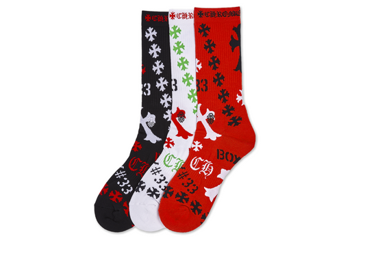 black/red/white chrome hearts socks