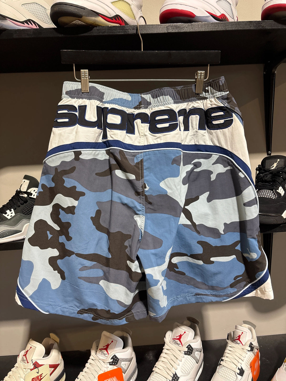 Supreme Blue Camo Paneled Nylon Shorts