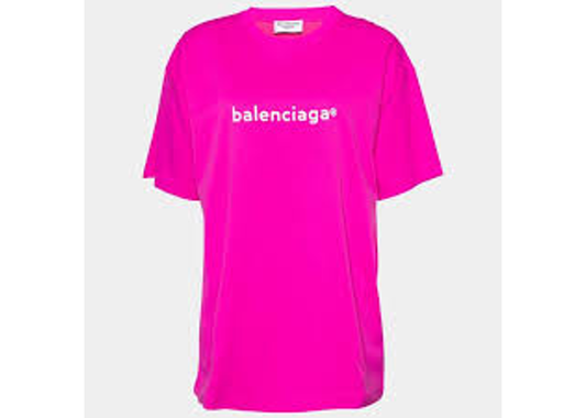 bright pink Balenciaga small logo tee