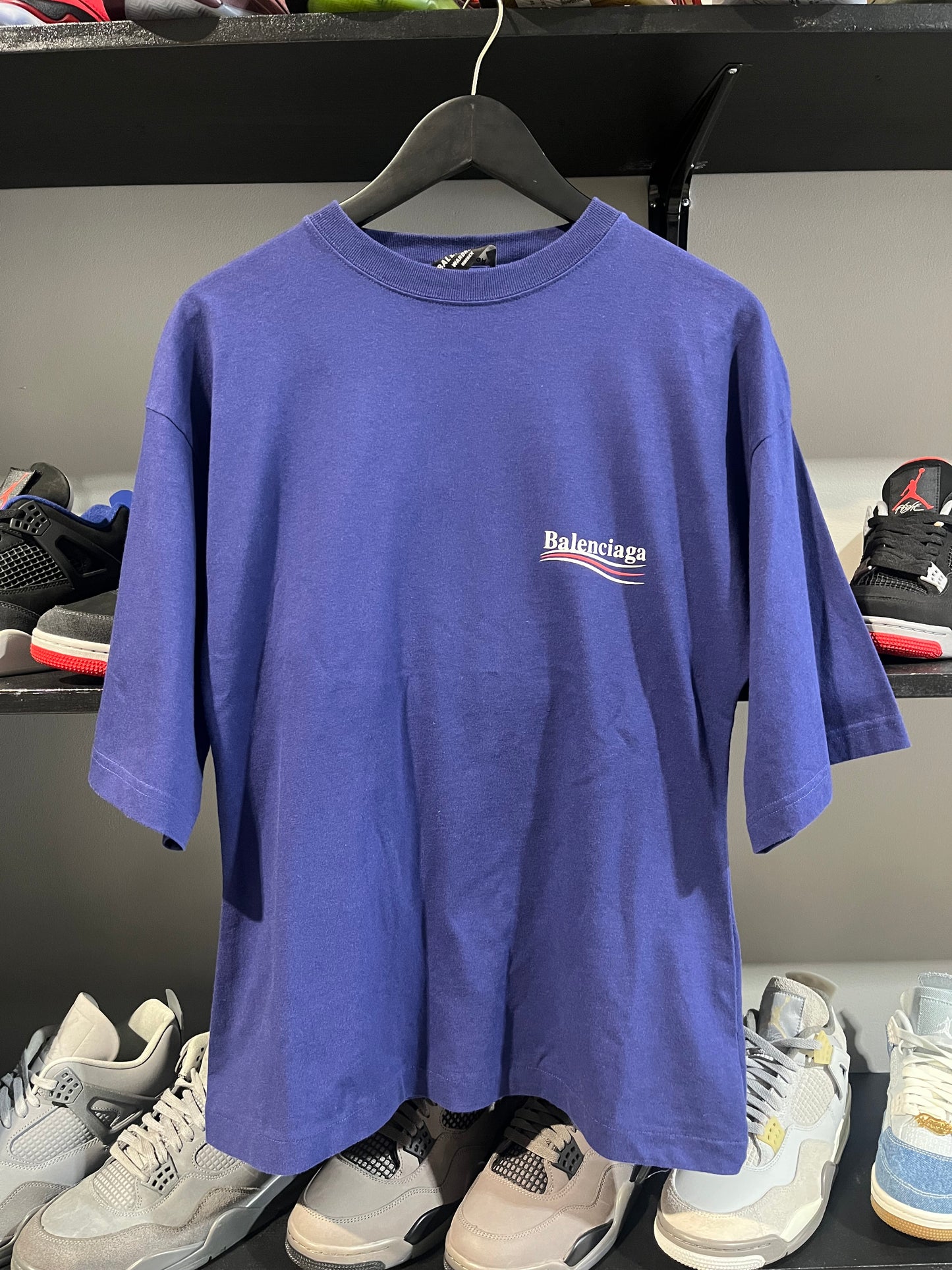 balenciaga navy campaign logo tee