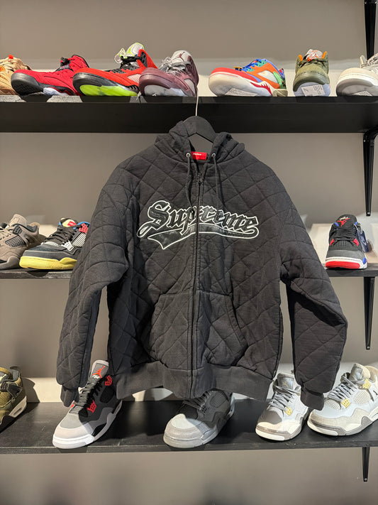 SUPREME QUILTED ZIPUP HOODIE BLACK/WHITE