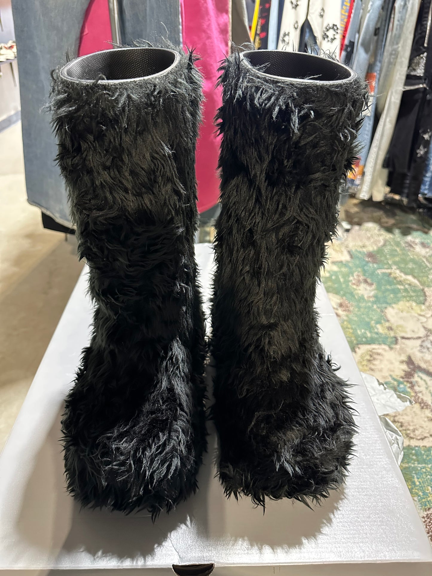 Balenciaga Black Fur Croc Boot Used Sz 9