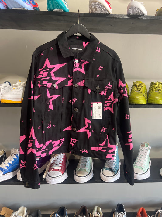 pink and black sp5der jean jacket