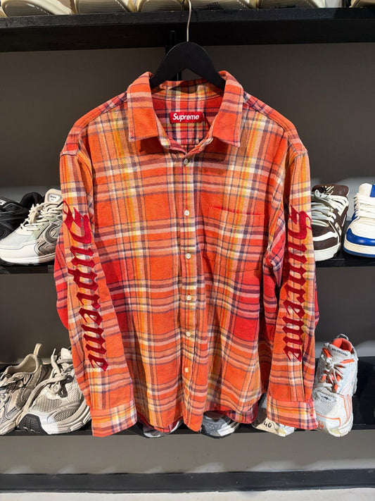 Supreme Old English Plaid Flannel Shirt Orange