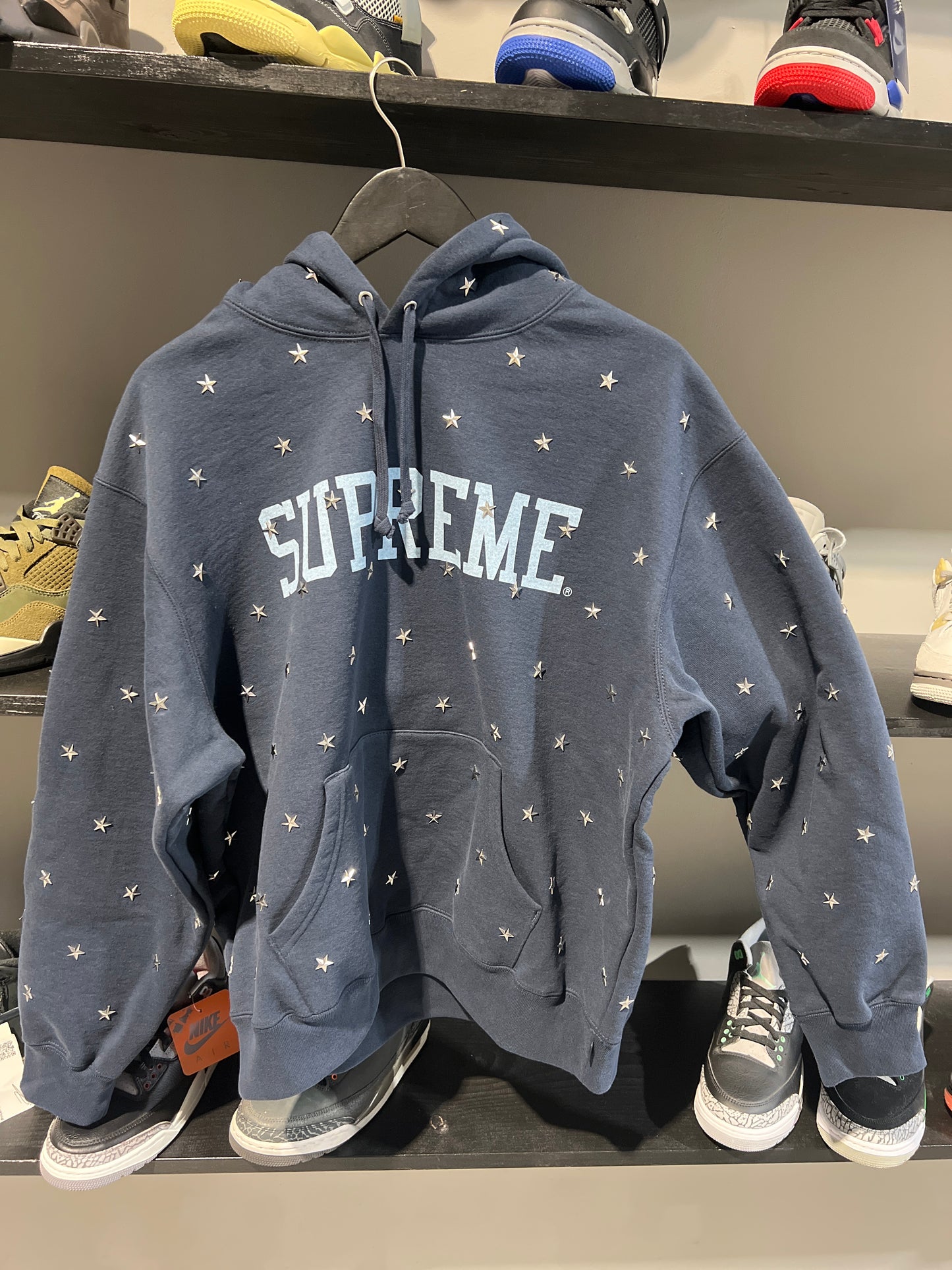 Supreme star studded navy hoodie