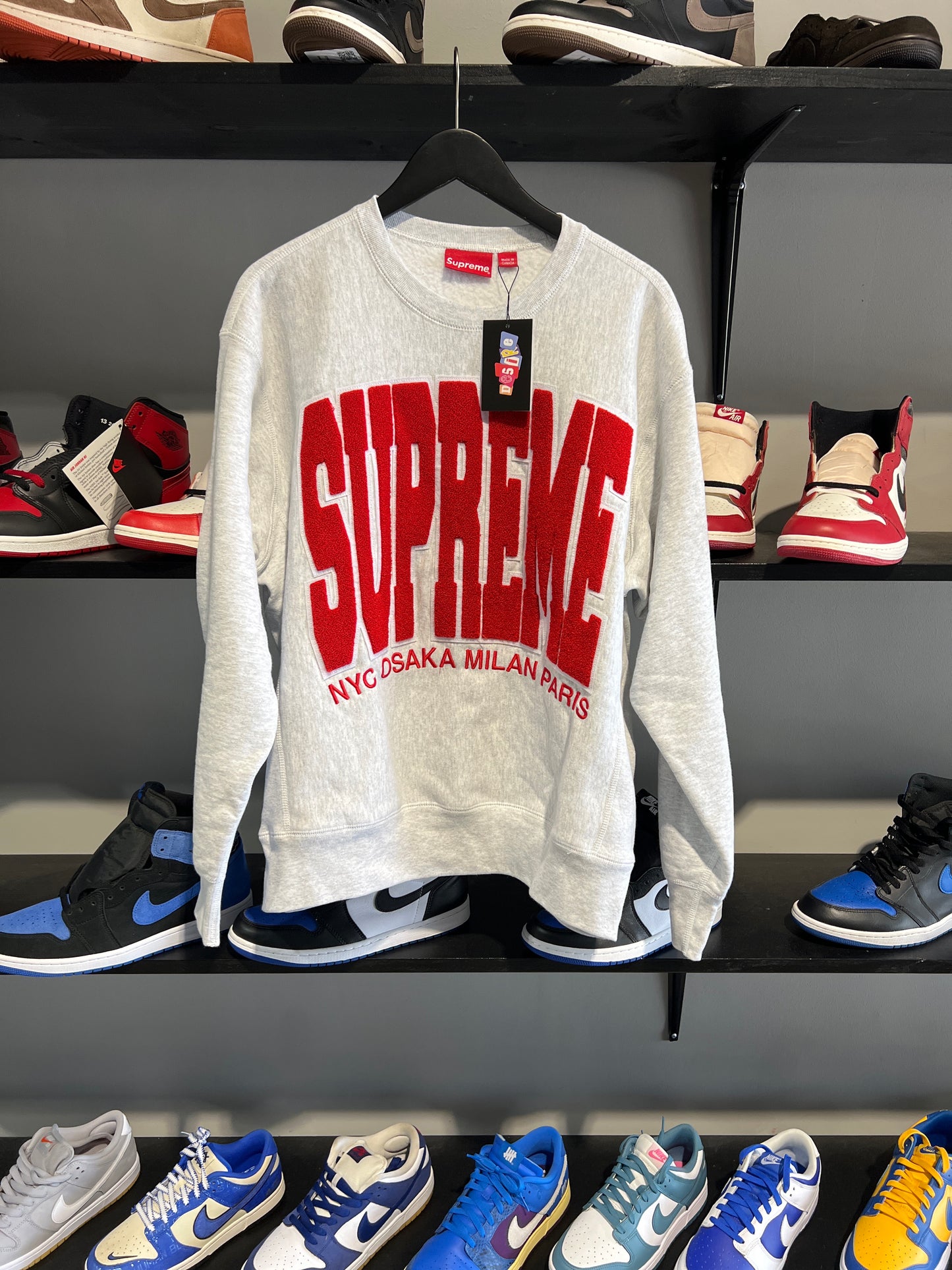 supreme nyc milan grey red crewneck