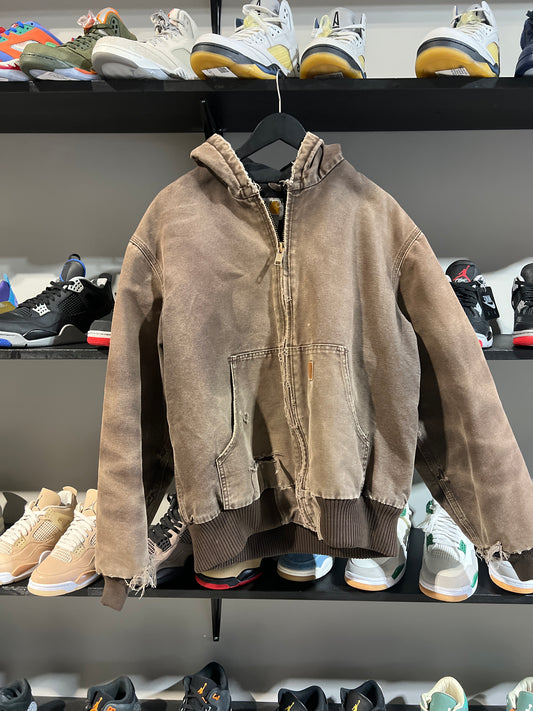 Vintage Carhartt Distressed Brown Zipup Hoodie SZ L