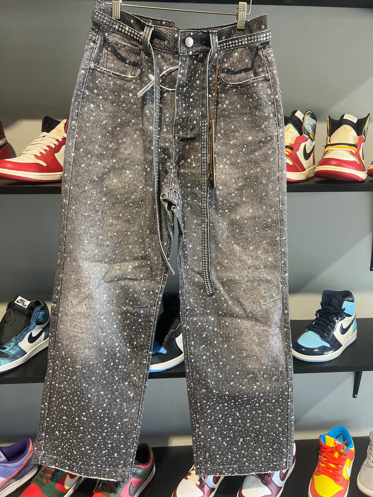 birth of a royal Child black rhinestone jeans