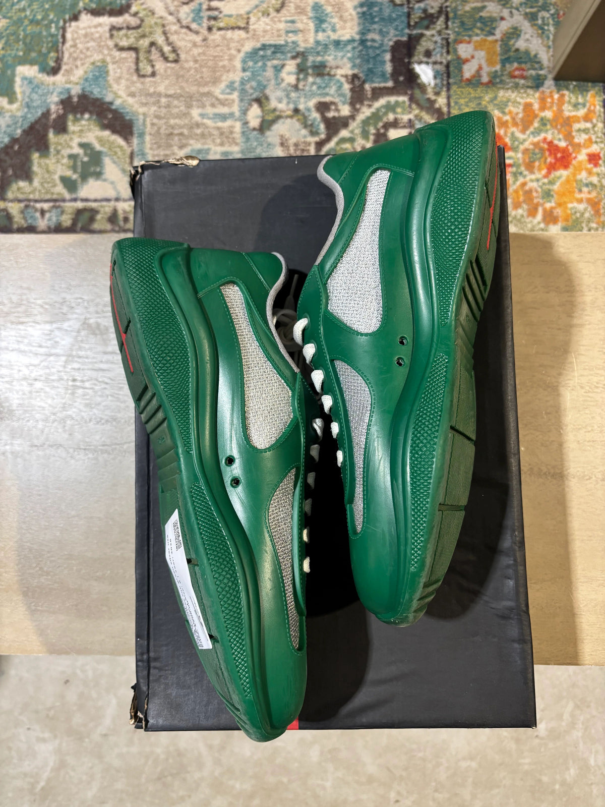 Prada Americas Cup Green Silver Used Sz 8 - Pre-Owned