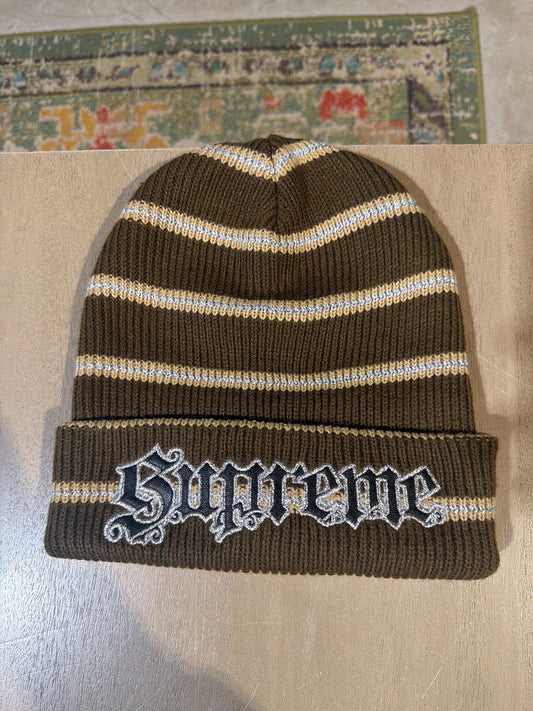 Supreme Brown/Khaki Stripe Beanie