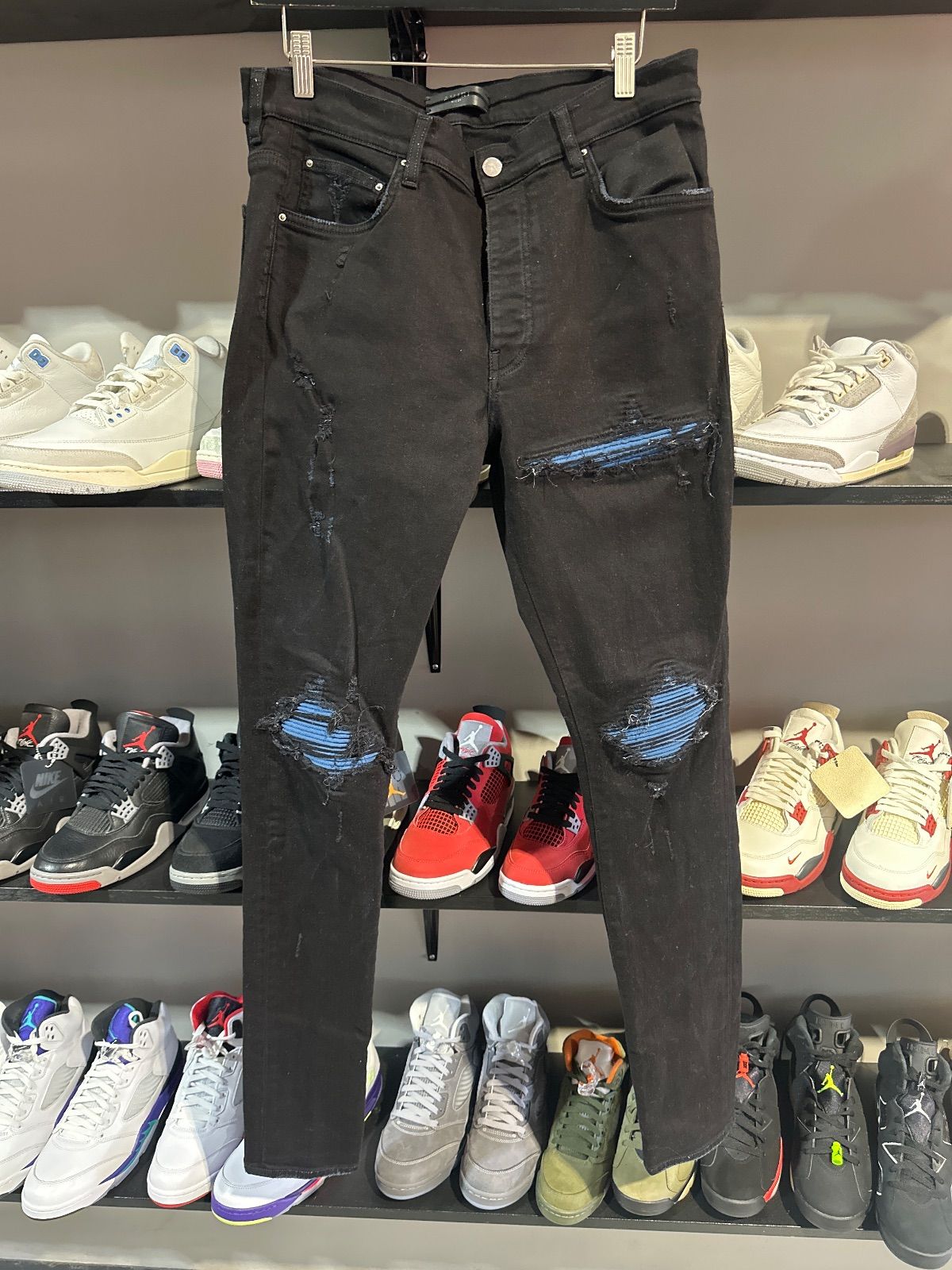 Amiri Mx1 Black Blue Patch Jeans