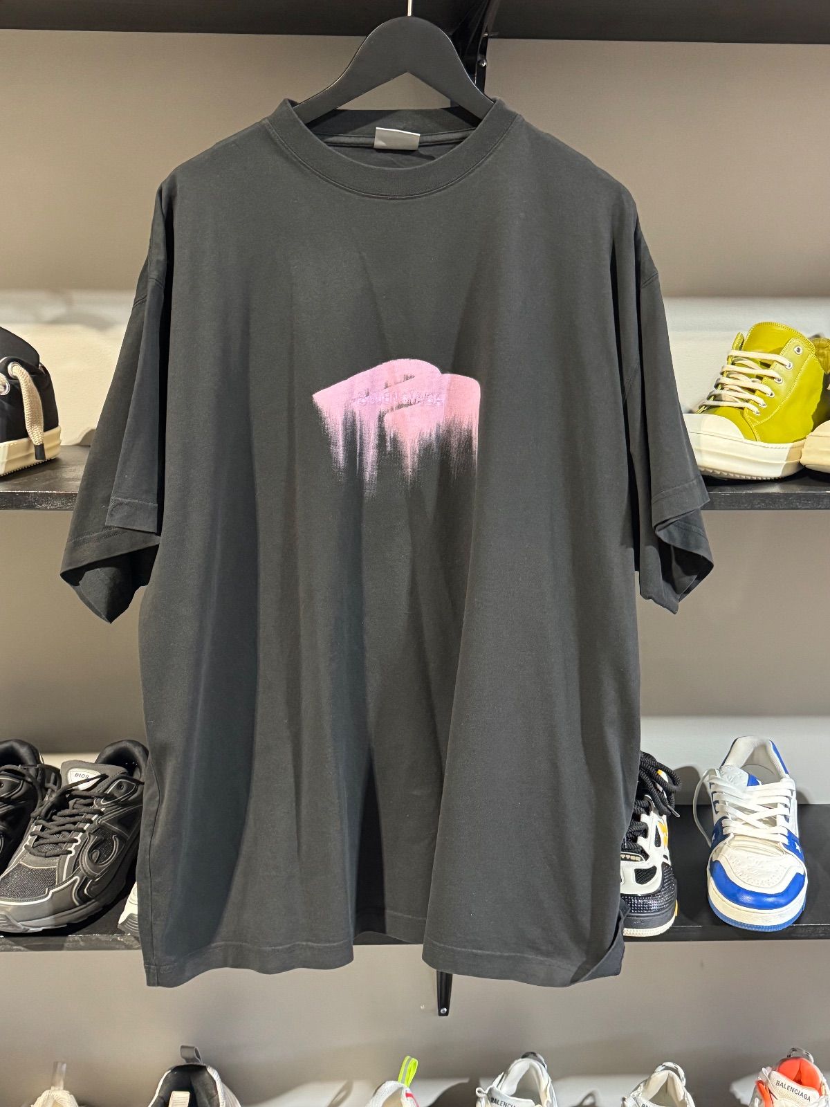 Balenciaga Pink B Logo Tee Black