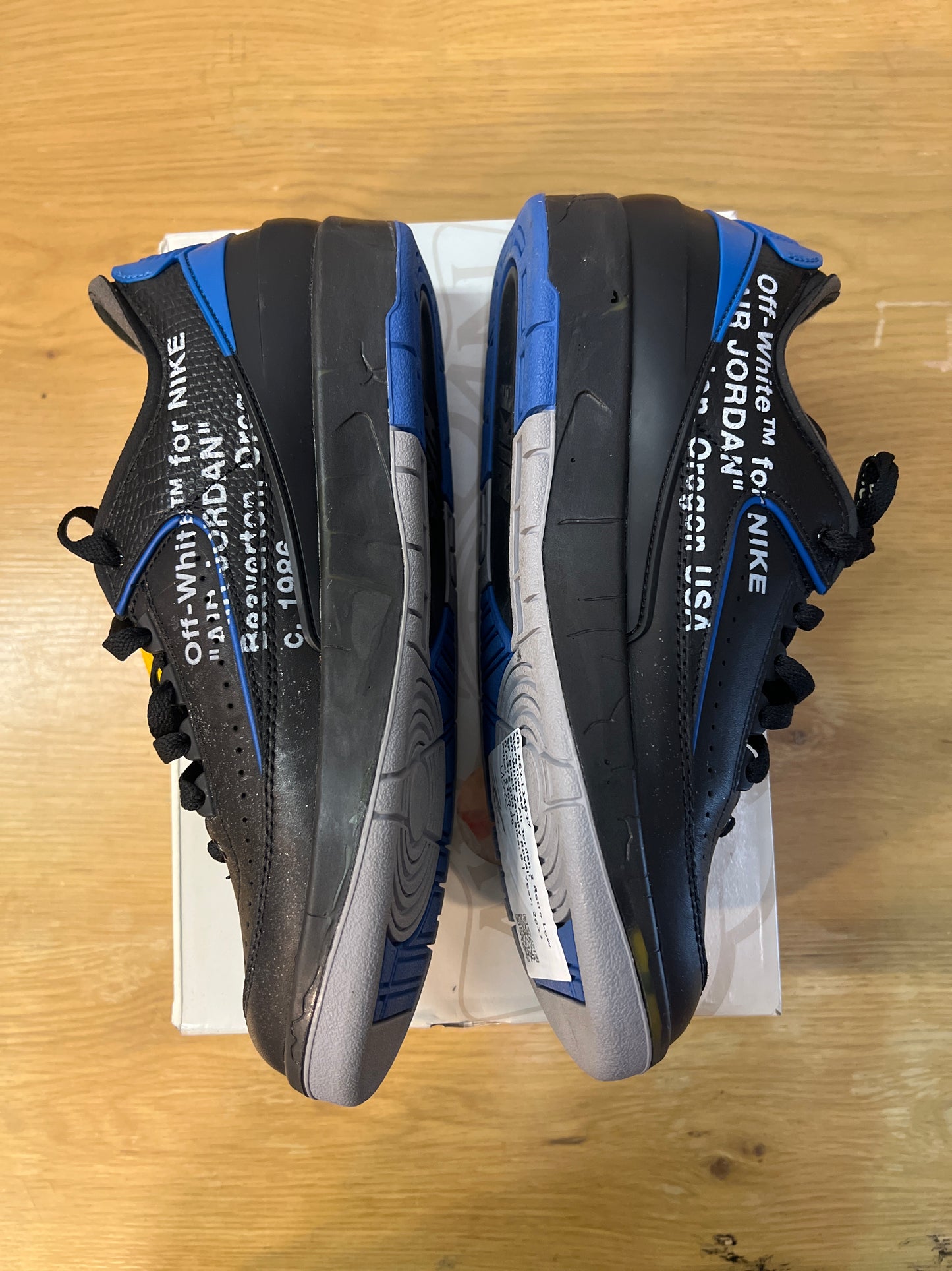 OFF-WHITE X AIR JORDAN 2 RETRO LOW SP BLACK VARSITY ROYAL USED SIZE 8