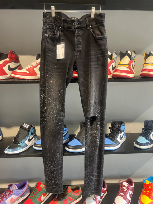 Amiri black skinny jeans rhinestone