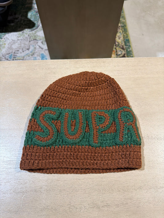 SUPREME CROCHET BEANIE BROWN/GREEN