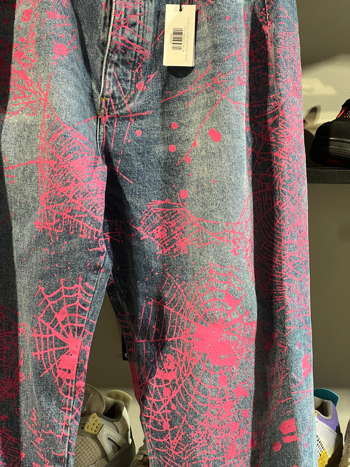 Sp5der Light Wash And Pink Web Denim
