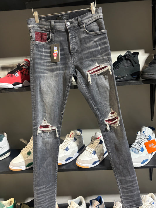 Amiri MX1 Black/Red Spark Patches Jeans Sz 29