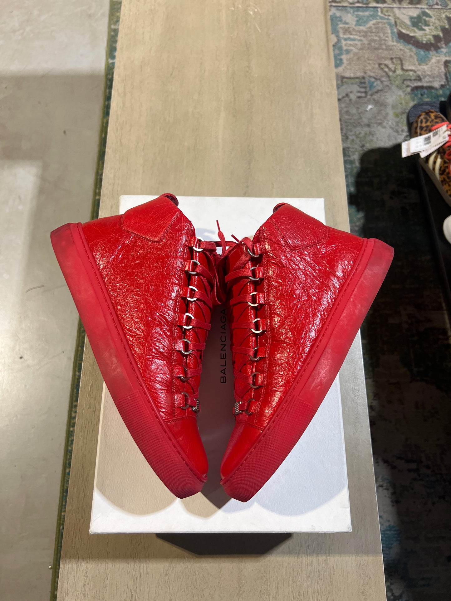 BALENCIAGA ARENAS RED ON RED LEATHER
