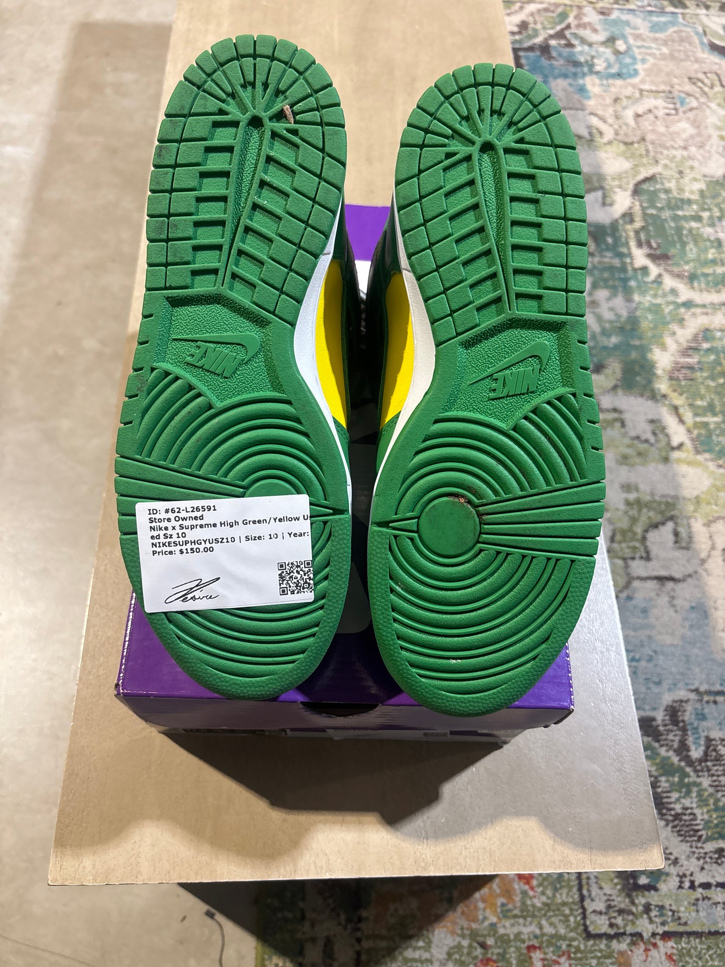 Nike x Supreme High Green/Yellow Used Sz 10
