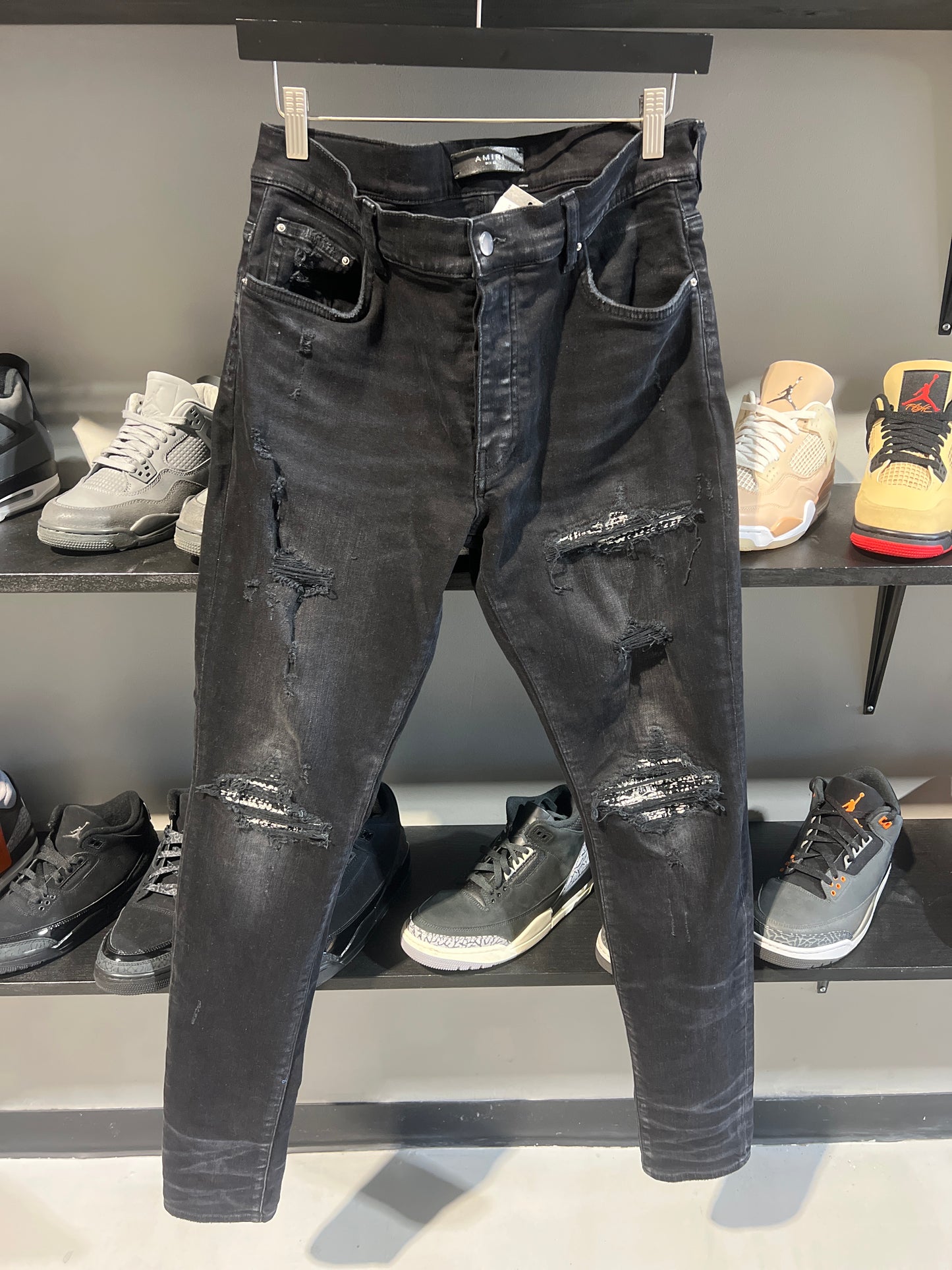 Amiri MX1 Jeans Black Blk/White Patches Sz 33