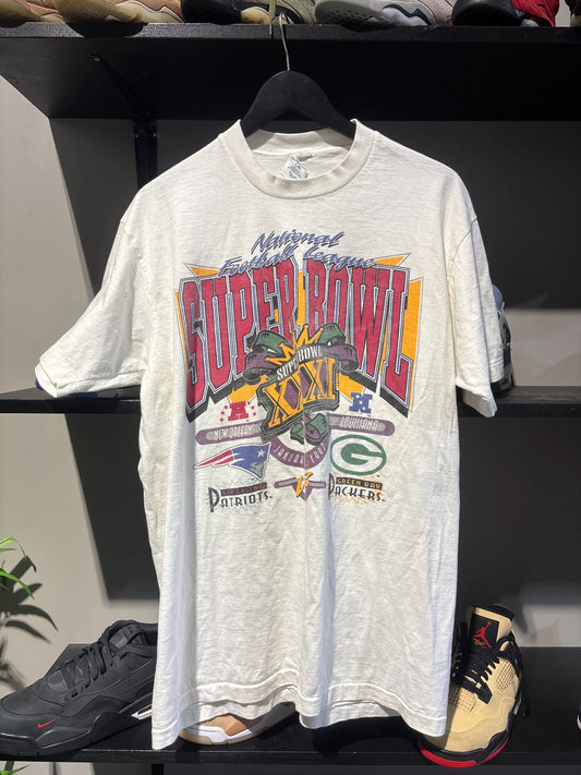 Vintage Patriots Packers Super Bowl Tee Sz L - Pre-Owned