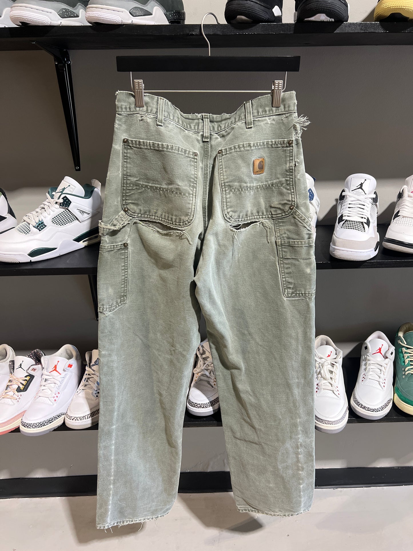 Vintage olive carhartt distressed double knees