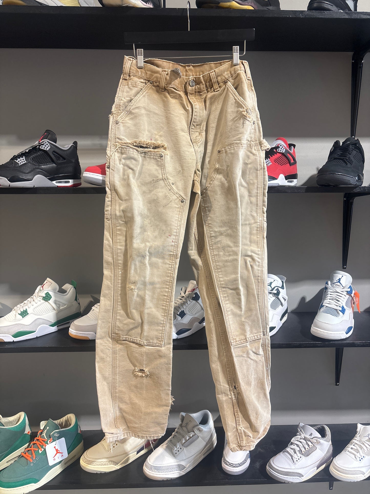 VINTAGE DOUBLE KNEE CARHARTT OIL KHAKI PANTS SZ 30 (1)