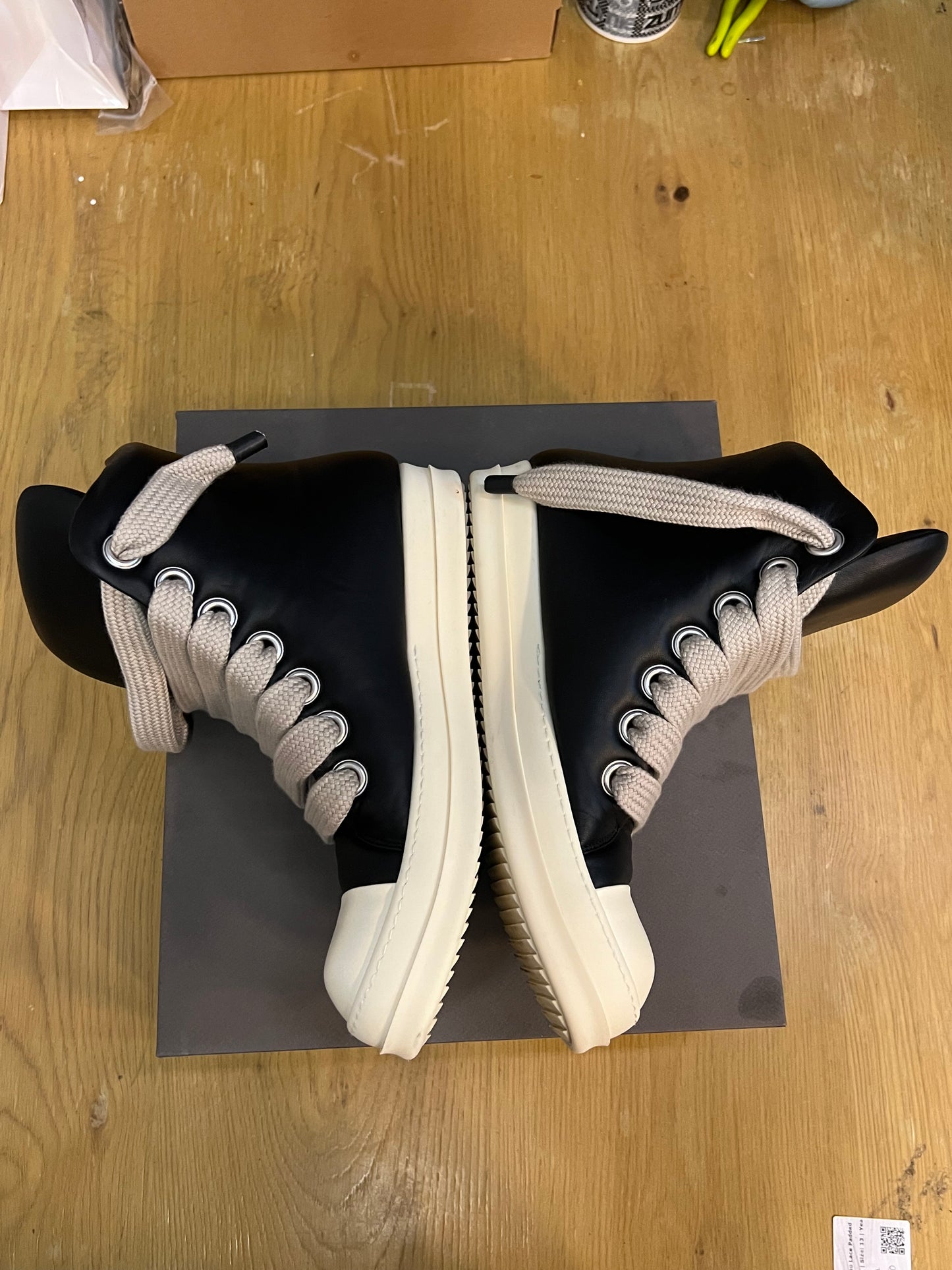 Rick Owens Luxor Jumbo Lace Padded Sneaker Black Milk Used