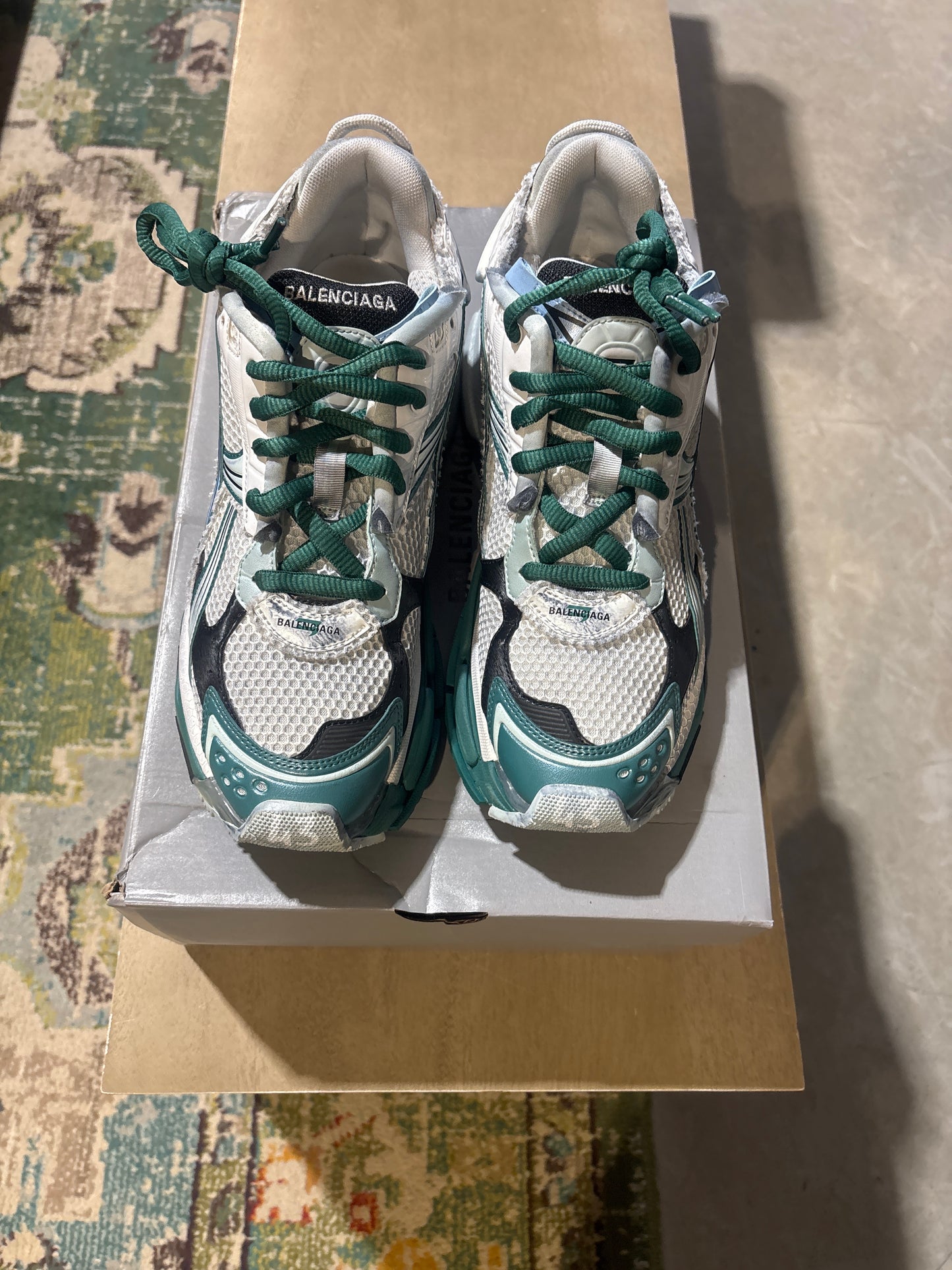 Balenciaga Runner White/Green/Blue Used Sz 10