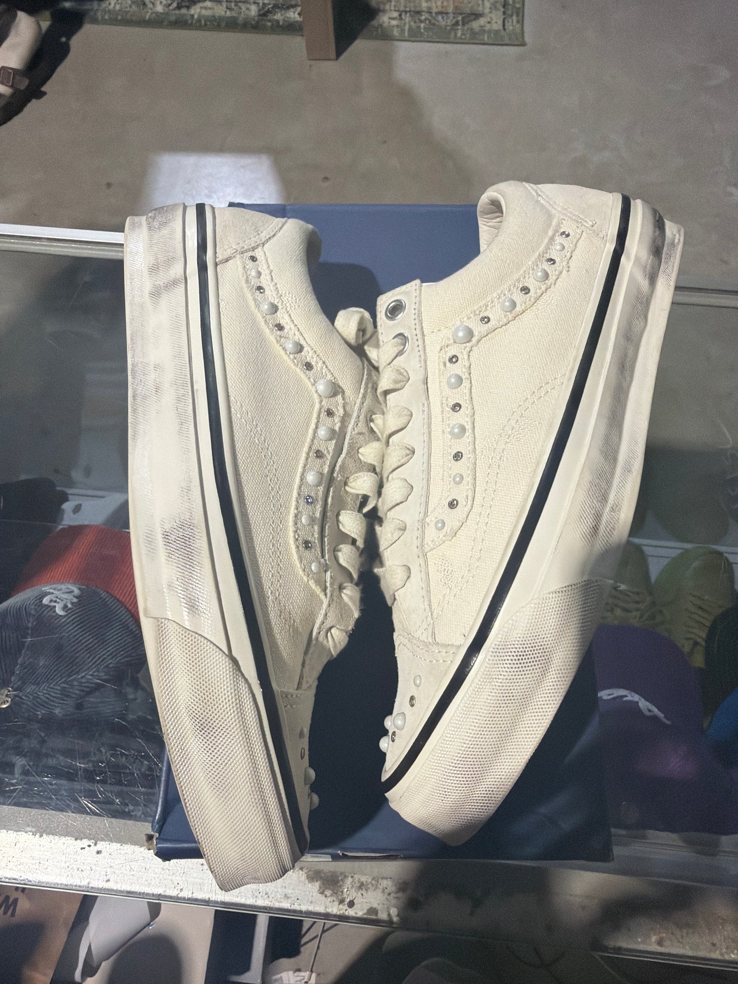 Vans White Pearlized Old Skool Used Sz 9.5