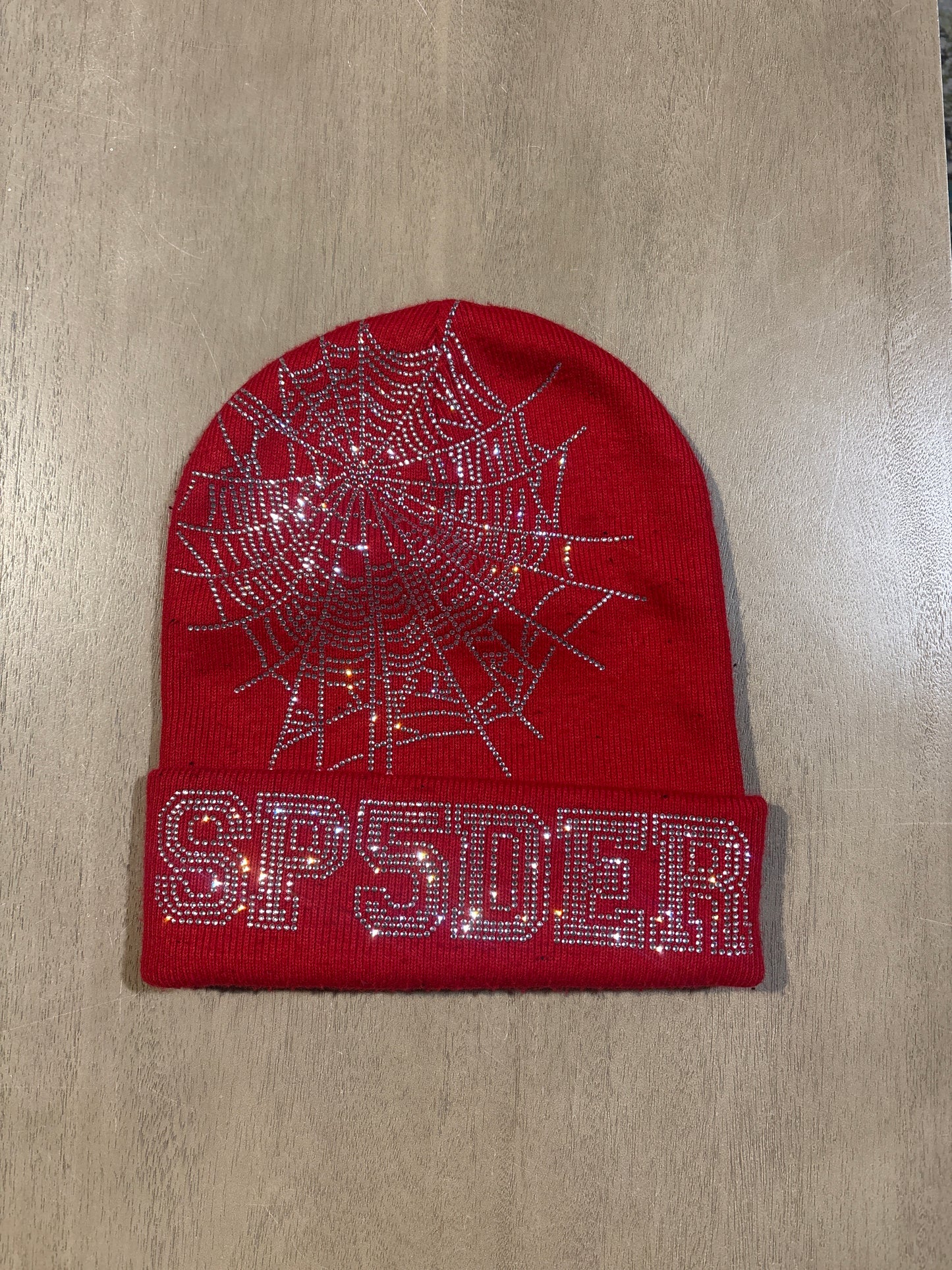 Sp5der Rhinestone Beanie Red