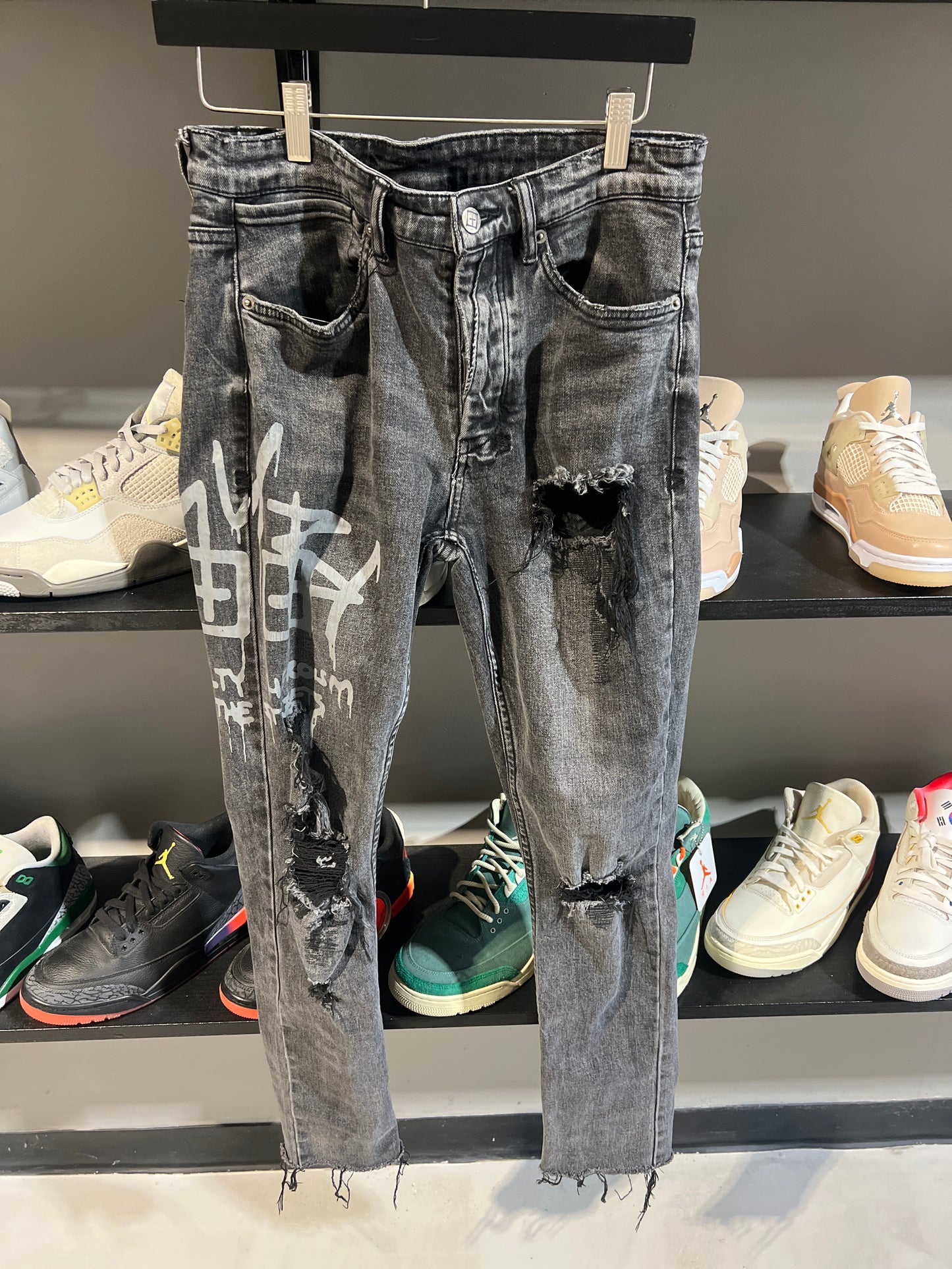 Ksubi washed black painted distressed jeans sz 32