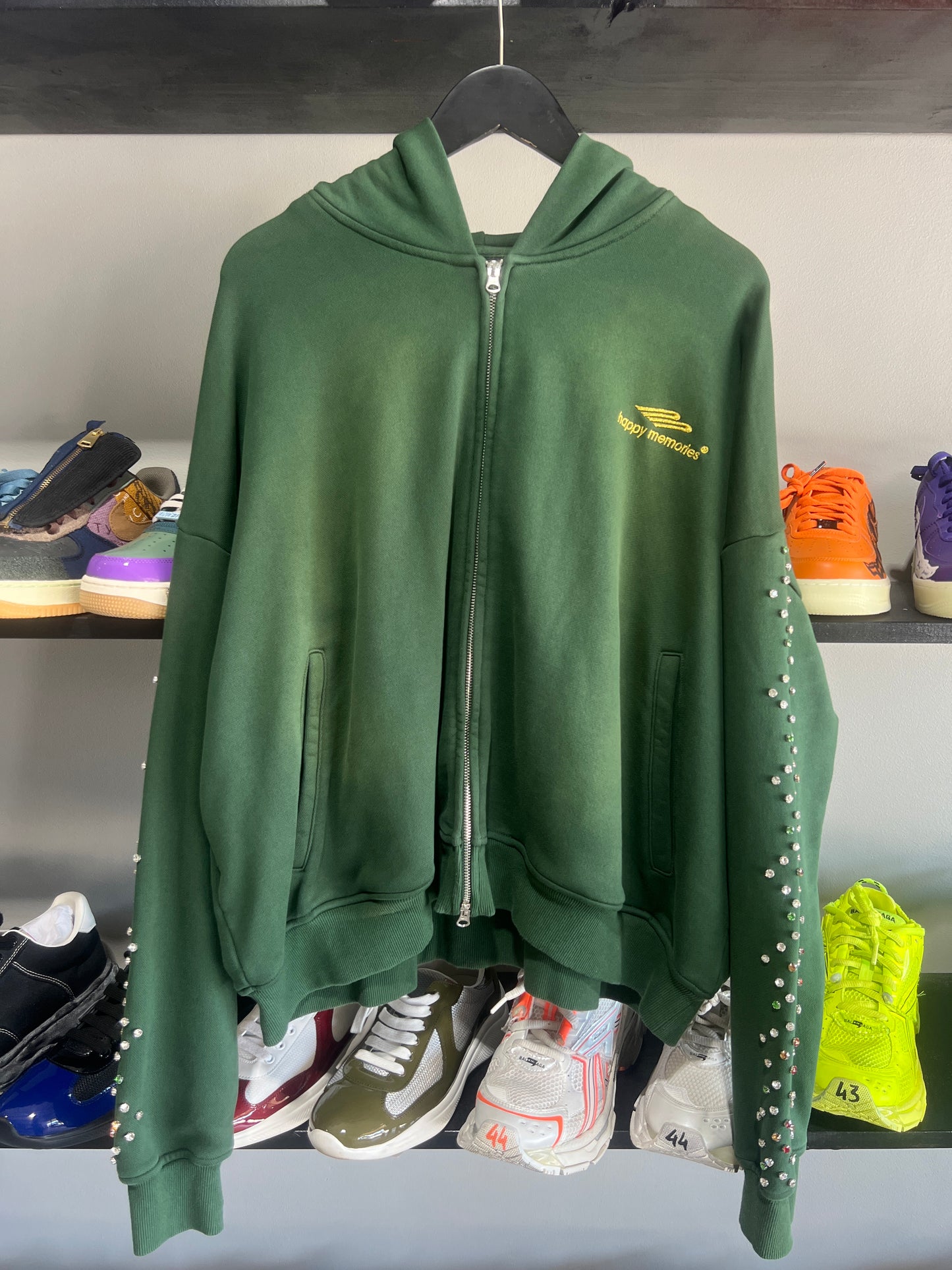 Hmdd green crystal zipup hoodie