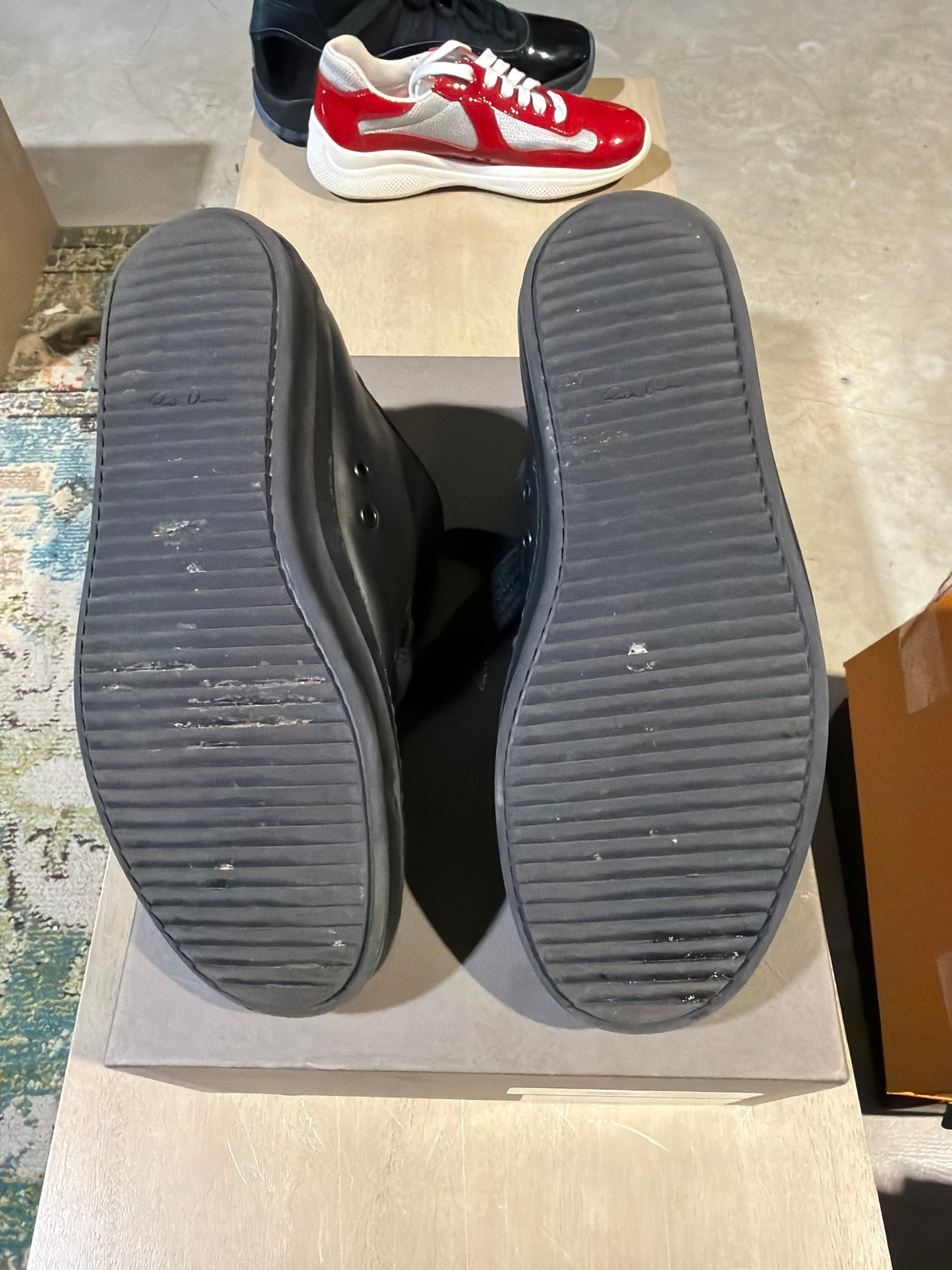 Rick Owens Black/Black Jumbo Lace Ramone Used Sz 8