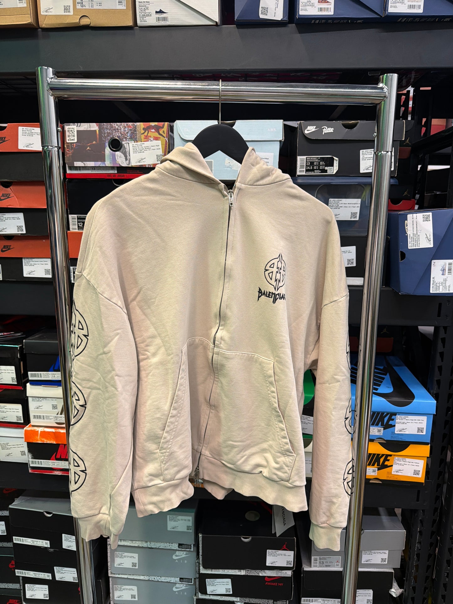 Balenciaga Metal BB Stencil Zip Beige
