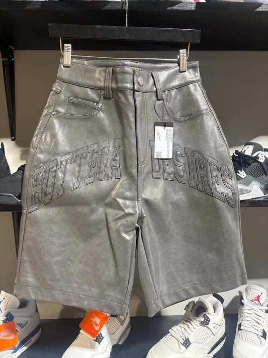 BOTTEGA DESIRES GREY LEATHER SHORTS