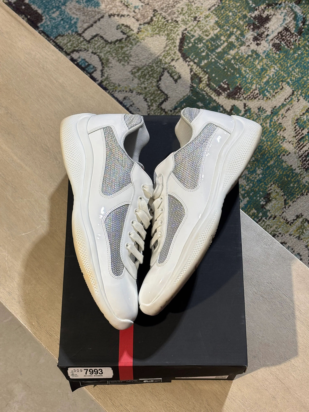 Prada Americas Cup White/Silver Used Sz 10.5 - Pre-Owned