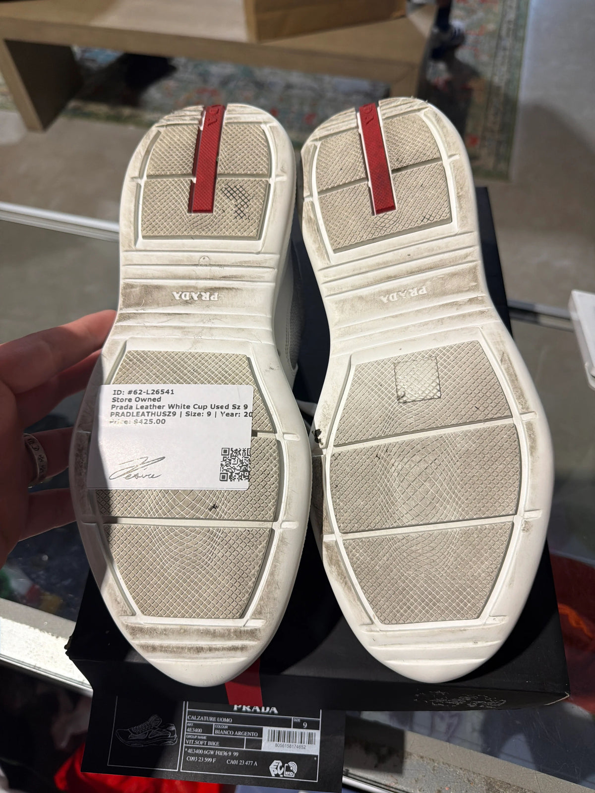 Prada Leather White Cup Used Sz 9 - Pre-Owned