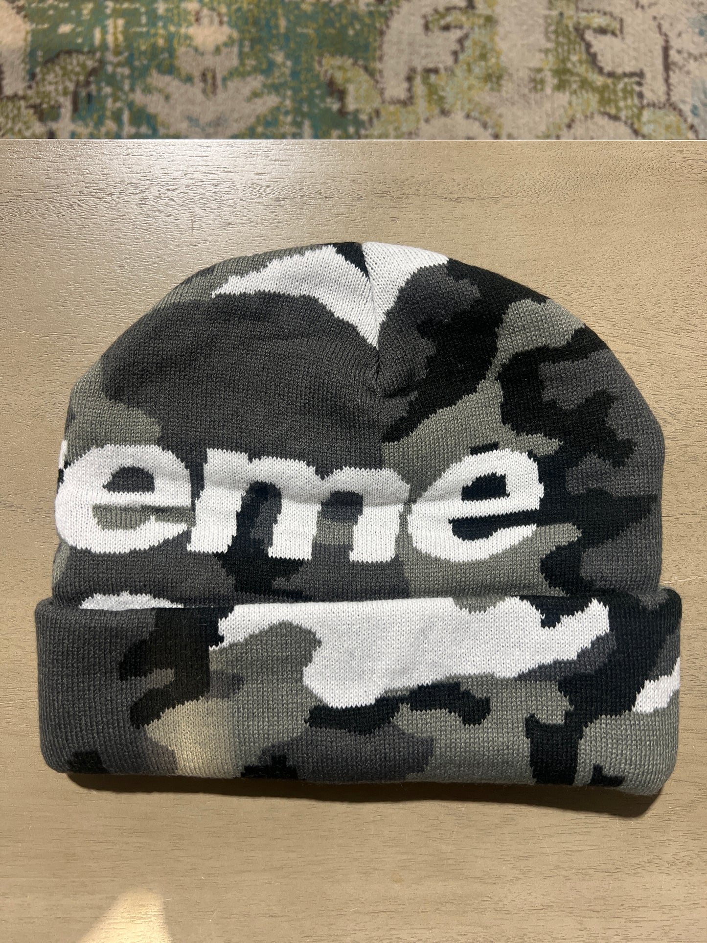 SUPREME BIG LOGO BEANIE GREY CAMO