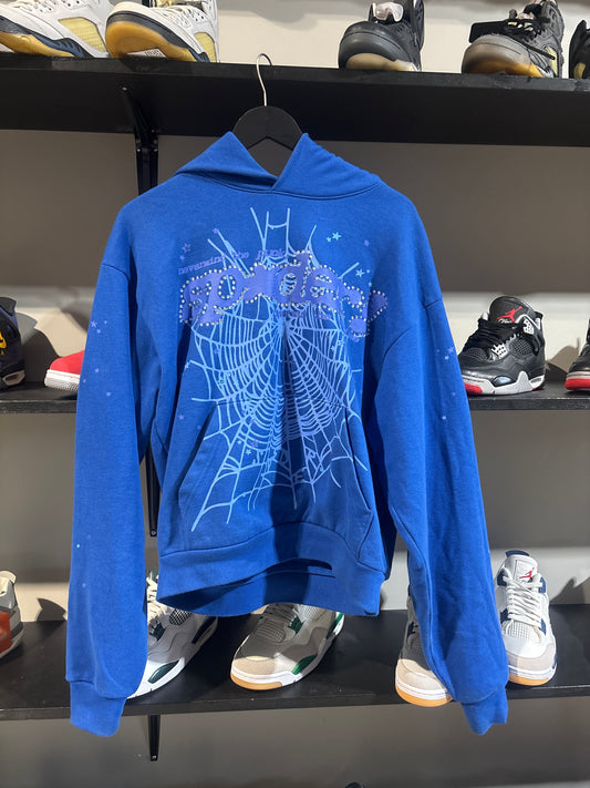 Sp5der Blue/Blue Rhinestone Hoodie Sz S