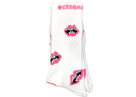 Chrome hearts white and pink chomper socks
