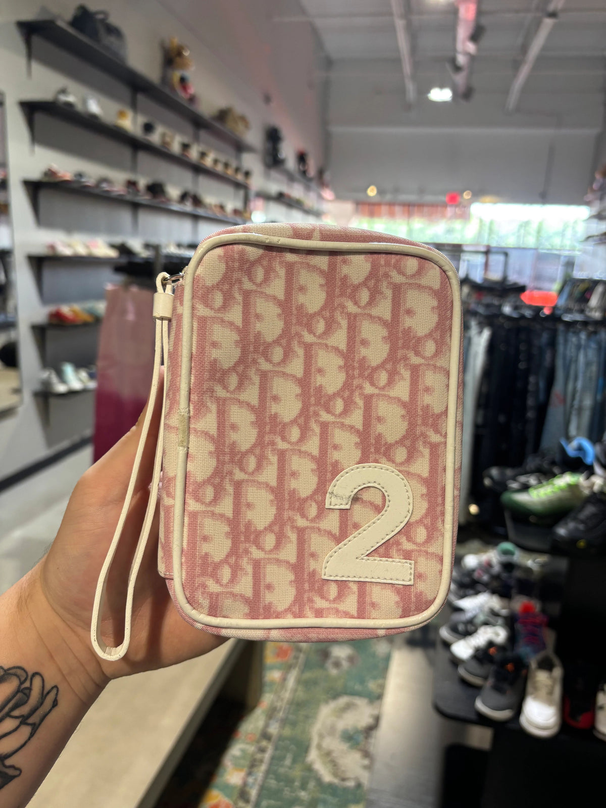 Dior Pink/White Monogram Square Clutch - Pre-Owned