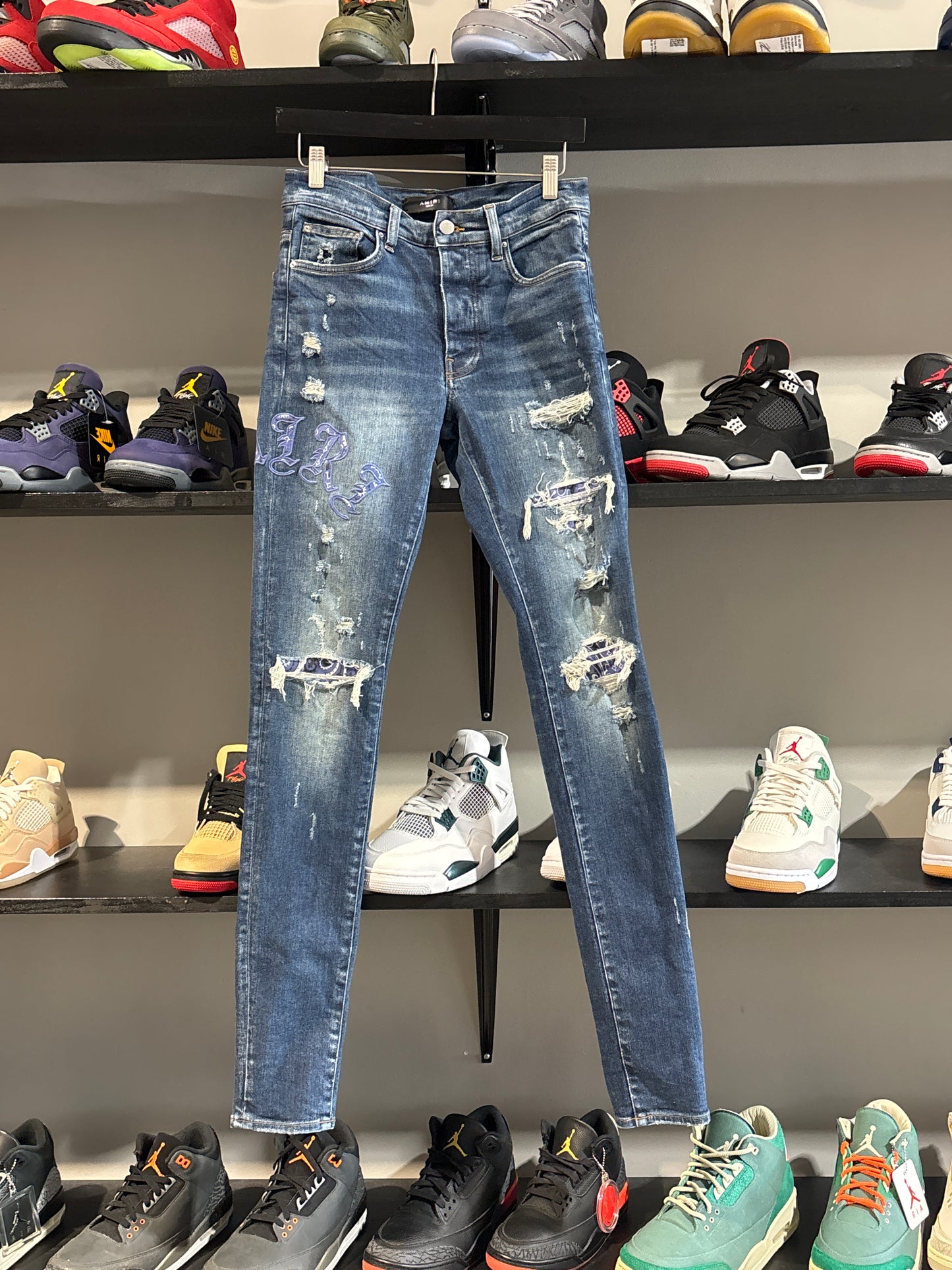 Amiri Dark Indigo Paisley Patch Jeans
