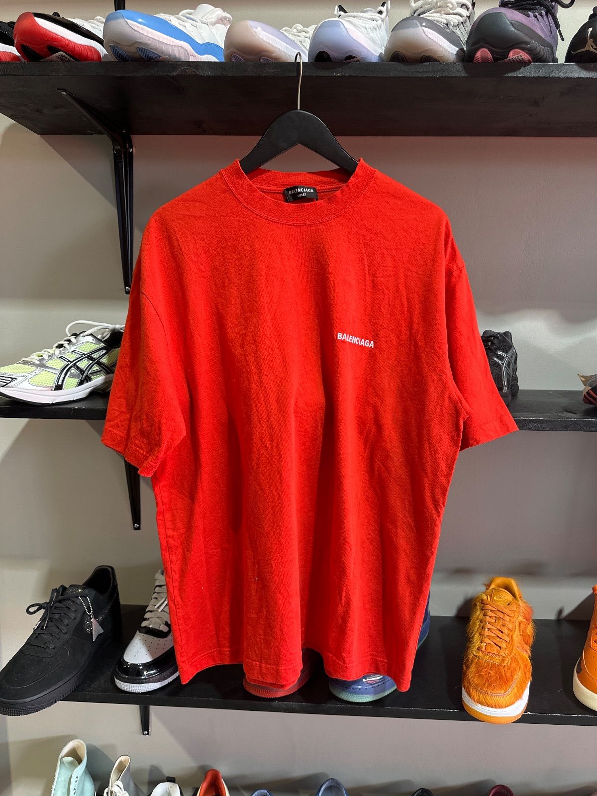 Red Balenciaga Spellout Tee