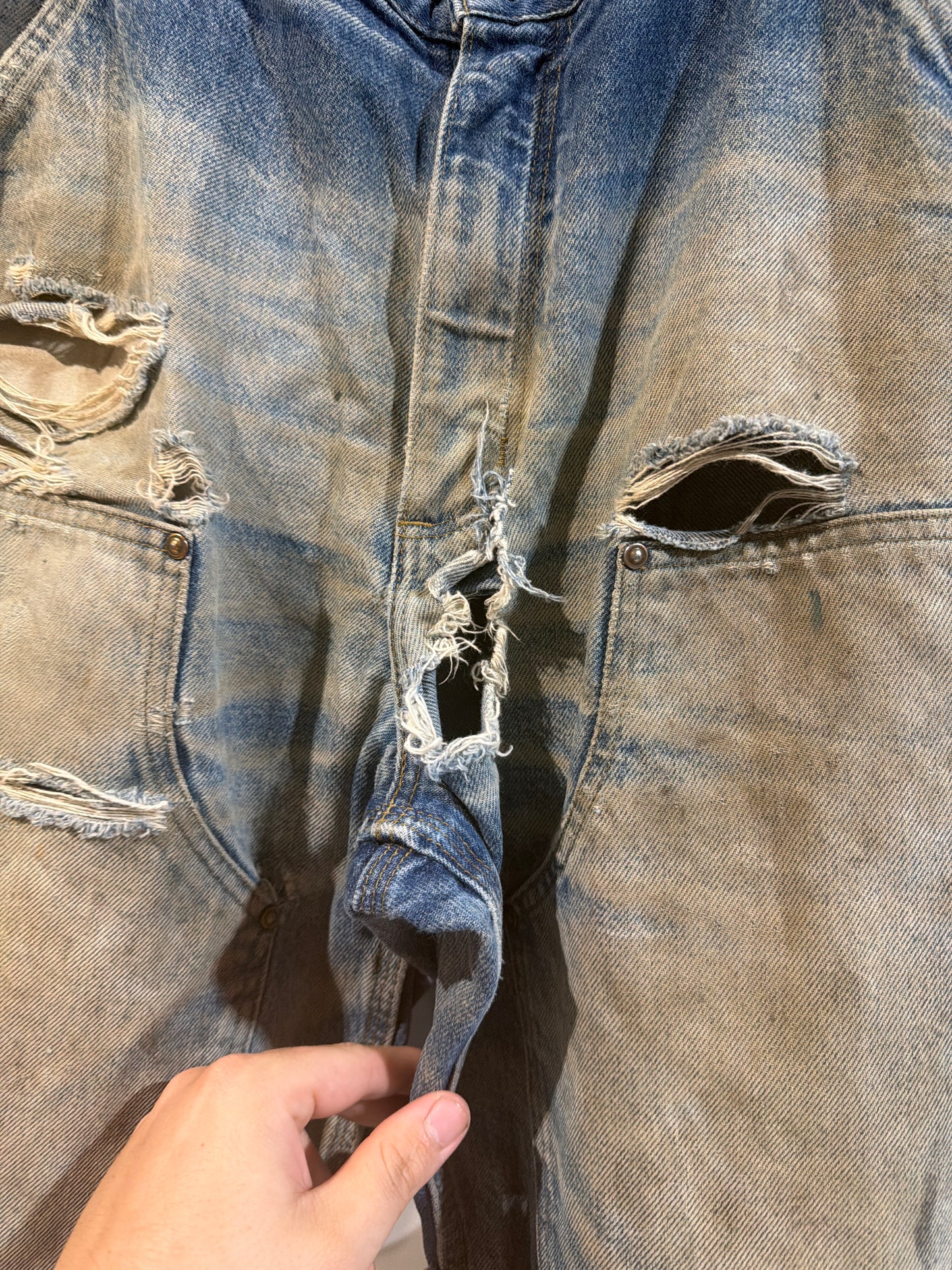 Vintage Sunfaded Carhartt Denim Double Knee Sz 34