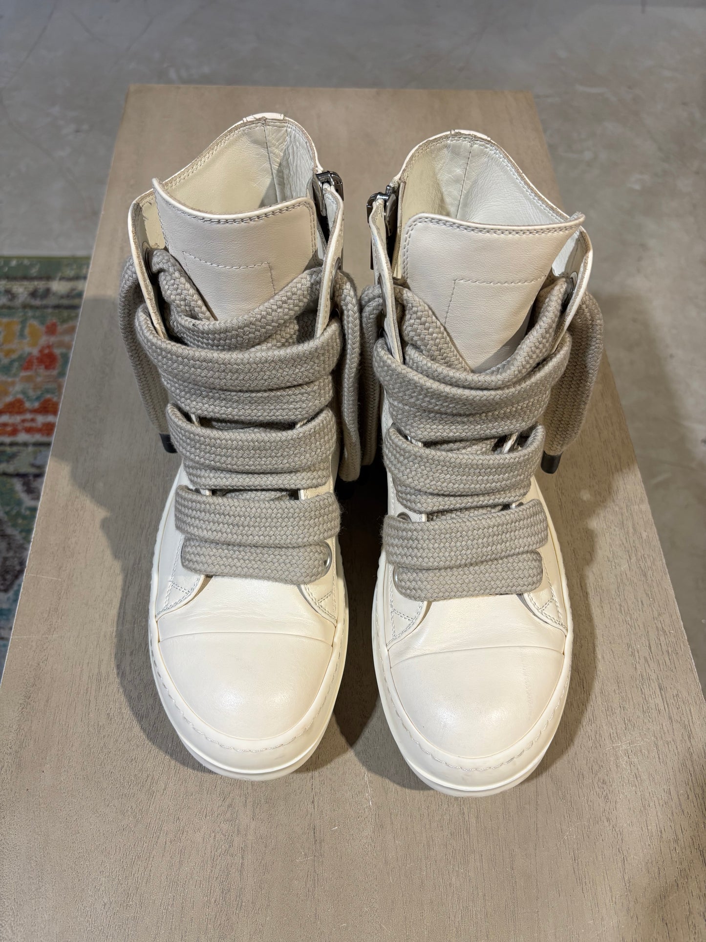 Cream Leather Jumbo Lace Rick Owens Used Sz 7 NB